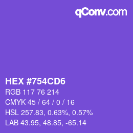 カラーコード: HEX #754CD6 | qconv.com