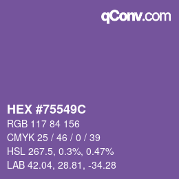 Color code: HEX #75549C | qconv.com