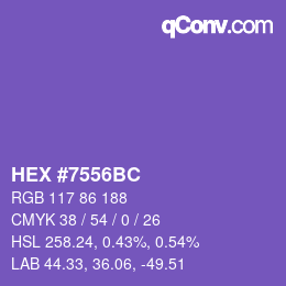 Farbcode: HEX #7556BC | qconv.com