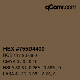 カラーコード: HEX #755D4400 | qconv.com