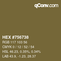 カラーコード: HEX #756738 | qconv.com