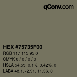 Color code: HEX #75735F00 | qconv.com