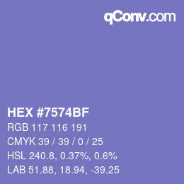 Farbcode: HEX #7574BF | qconv.com