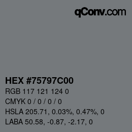 カラーコード: HEX #75797C00 | qconv.com