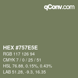 Code couleur: HEX #757E5E | qconv.com