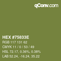 Color code: HEX #75833E | qconv.com