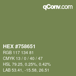 Color code: HEX #758651 | qconv.com