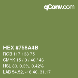 Color code: HEX #758A4B | qconv.com