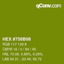 Color code: HEX #758B08 | qconv.com