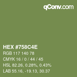 Color code: HEX #758C4E | qconv.com