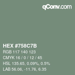 Color code: HEX #758C7B | qconv.com