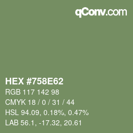 颜色代码: HEX #758E62 | qconv.com