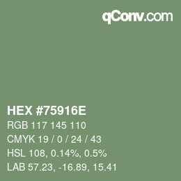 颜色代码: HEX #75916E | qconv.com