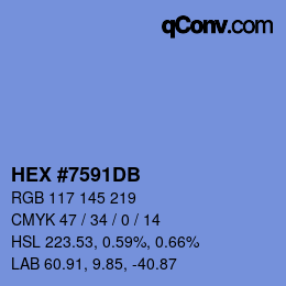 颜色代码: HEX #7591DB | qconv.com