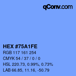 Color code: HEX #75A1FE | qconv.com