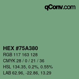 Farbcode: HEX #75A380 | qconv.com