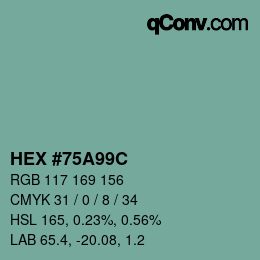 Color code: HEX #75A99C | qconv.com