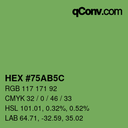Farbcode: HEX #75AB5C | qconv.com