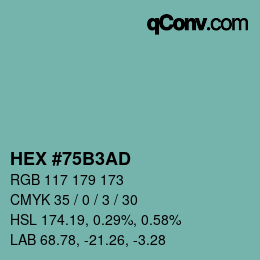 Color code: HEX #75B3AD | qconv.com