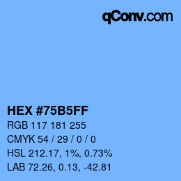 颜色代码: HEX #75B5FF | qconv.com