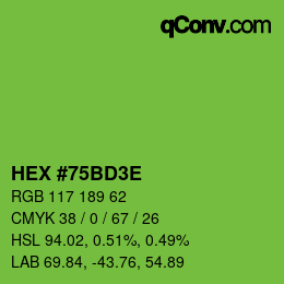 Color code: HEX #75BD3E | qconv.com