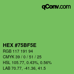 Color code: HEX #75BF5E | qconv.com