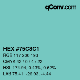 Color code: HEX #75C8C1 | qconv.com