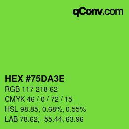 Color code: HEX #75DA3E | qconv.com