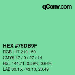 Color code: HEX #75DB9F | qconv.com