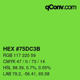 Color code: HEX #75DC3B | qconv.com