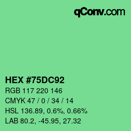 カラーコード: HEX #75DC92 | qconv.com