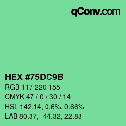 颜色代码: HEX #75DC9B | qconv.com