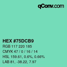 カラーコード: HEX #75DCB9 | qconv.com