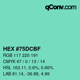 カラーコード: HEX #75DCBF | qconv.com