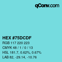 Farbcode: HEX #75DCDF | qconv.com