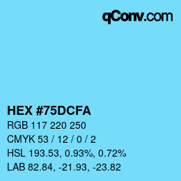 カラーコード: HEX #75DCFA | qconv.com