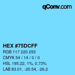 カラーコード: HEX #75DCFF | qconv.com