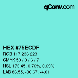 カラーコード: HEX #75ECDF | qconv.com