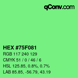 Farbcode: HEX #75F081 | qconv.com