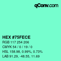 Color code: HEX #75FECE | qconv.com