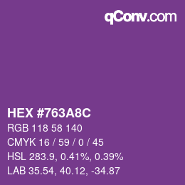 Color code: HEX #763A8C | qconv.com