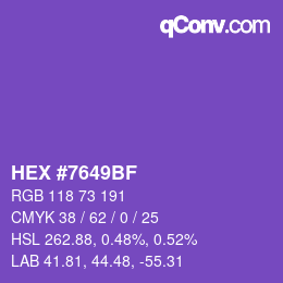 Color code: HEX #7649BF | qconv.com
