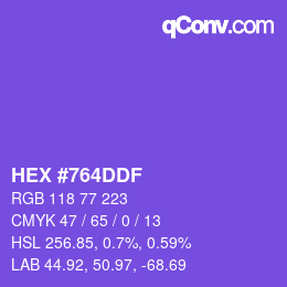 Color code: HEX #764DDF | qconv.com
