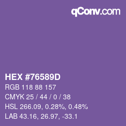 Color code: HEX #76589D | qconv.com