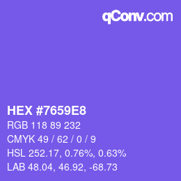Code couleur: HEX #7659E8 | qconv.com