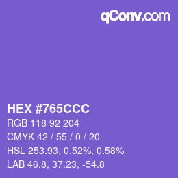颜色代码: HEX #765CCC | qconv.com