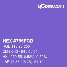Farbcode: HEX #765FCD | qconv.com