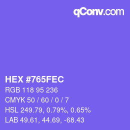 Color code: HEX #765FEC | qconv.com