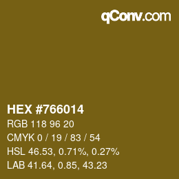颜色代码: HEX #766014 | qconv.com