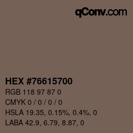 Color code: HEX #76615700 | qconv.com